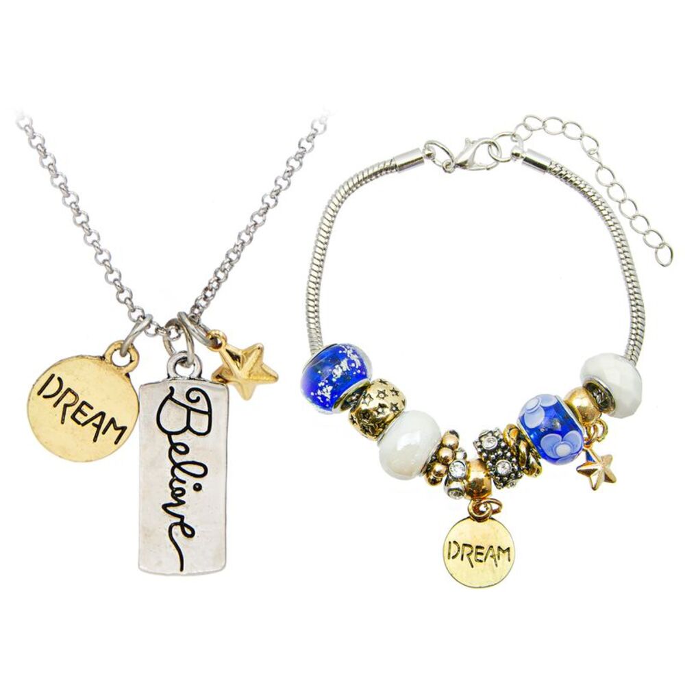 Glam & Glow "Dream & Believe" Charm Bracelet and Necklace Set